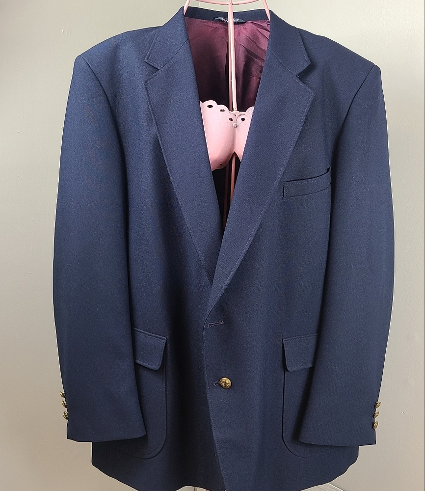 Vintage Wrangler Mens 44R Navy Blue Polyester Sports Coat